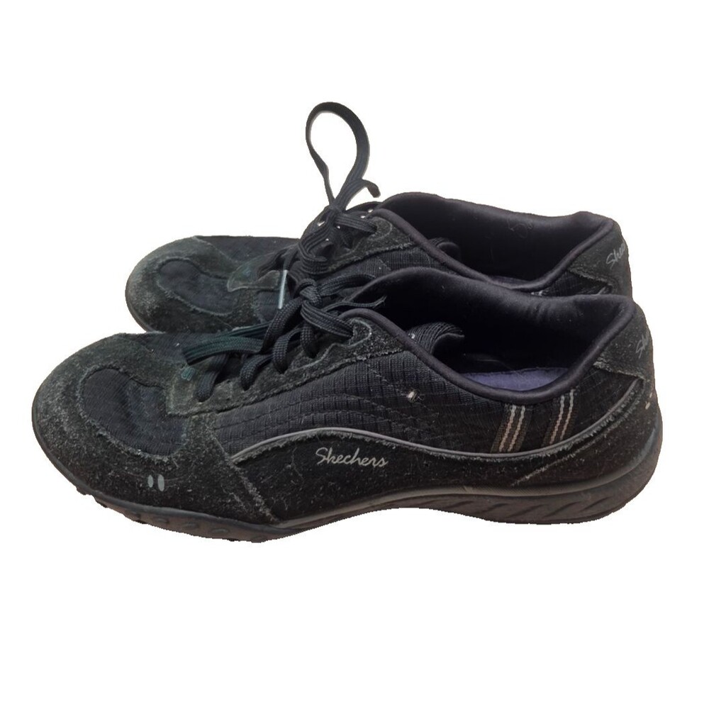 Skechers Black Lace Up Sneakers Womens Size 8 Bikers Dream Come True Suede